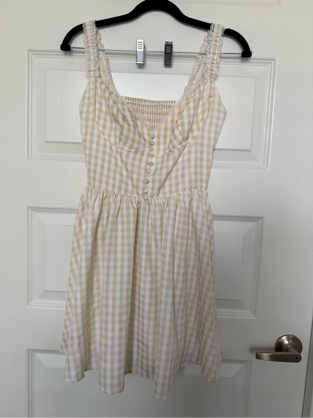 Gingham Button-Front Sundress in Cream and White